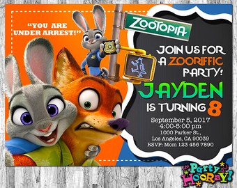 Zootopia Invitations, Zootopia Invite, Zootopia Birthday, Zootopia Party, Zootopia Printables, Zootopia Custom, Zootopia Thank You Card Free