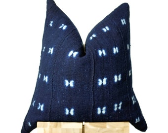 Deep Indigo Mudcloth Pillow Cover, African Mud Cloth, Indigo Mud Cloth Pillow | 'Malia'