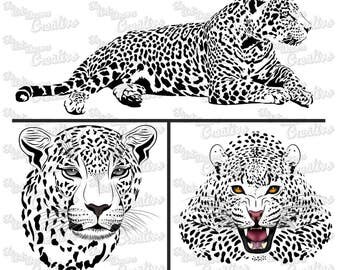 Feline Jaguar svg cut, vector art digital vinyl, vector cut design, instant digital download, silhouette of big feline jaguar Cameo cut, dxf
