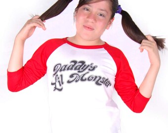 Daddy's Lil Monster Harley Quinn 3/4 Raglan Sleeves T shirt + Shorts Harley Quinn Inspirided Suicide Squad Movie Woman Size