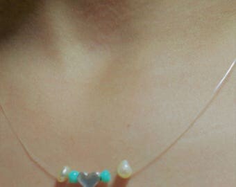 Dainty Heart Necklace, tiny heart necklace, silver heart necklace, Heart Charm necklace, Heart Bead Necklace, Silver Heart Pendant white