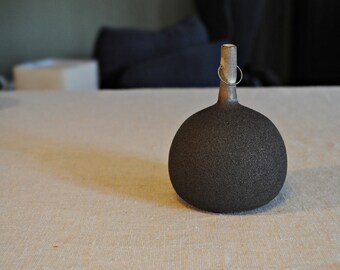 Small black vase, Stoneware vase, Ceramic vase, wheel thrown vase, dry matte, textured glaze, fire wire additions, François Grenier