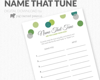 Name That Baby Tune Game, Baby Song Game, Green Polka Dots, Unisex Baby Shower Activity, Polka Dot Baby Shower Games – Instant Download