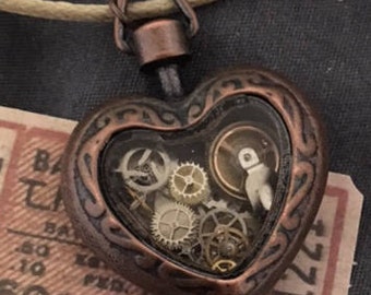 Steampunk Copper Alloy watchparts Heart Necklace