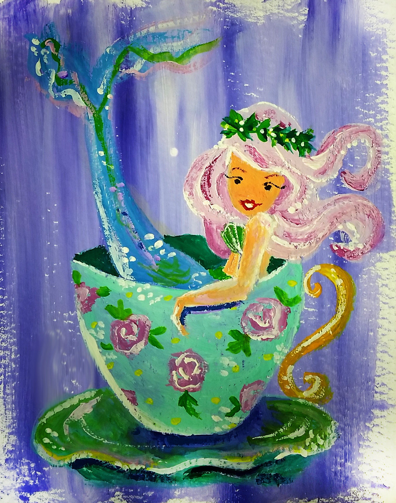 Teacup Mermaid Art Mermaid Art Print Mermaid Wall Art