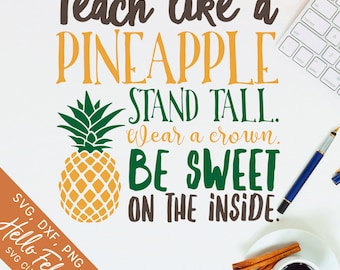Pineapple Svg, Teacher Svg, School Svg, Tall Crown Sweet Svg, Dxf, Jpg, Svg files for Cricut, Svg files for Silhouette, Vector Art, Clip Art