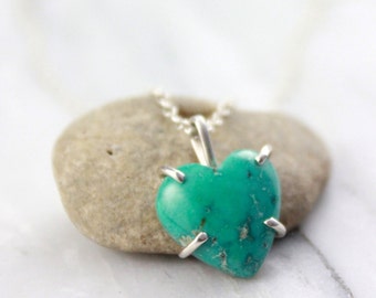 Turquoise Heart in Silver Prong Setting Necklace