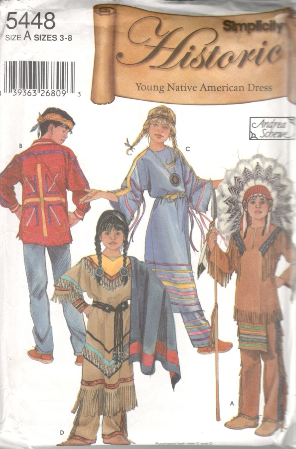 Simplicity 5448 Boys Girls American Indian Costume Pattern