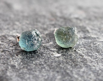 raw sapphire earrings, rough sapphire post earrings, raw sapphire nuggets & sterling silver, September birthstone, sapphire stud earrings