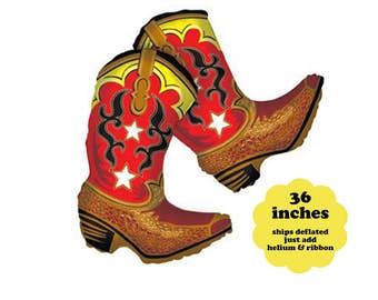 36" Balloon Cowboy Boots - Western Party Decorations Cowboy Birthday Decor Cowboy Baby Shower Balloon Red Boots Large Foil Mylar Balloon