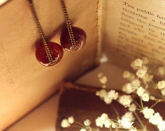 Orchard. Rustic Bohemian Earthy Red Carnelian and Antiqued Brass Drop Earrings.