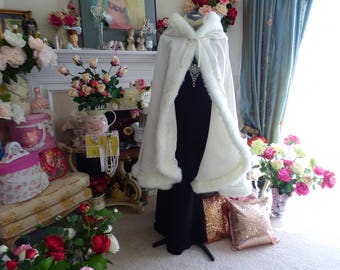 Girls Shawl Plus Velvet White Long Sleeve Winter Warm With Cape W002