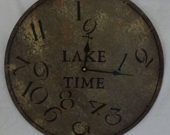 18 Inch LAKE TIME CLOCK in Shades of Gray Highlighted with Charcoal and Jumbled Numbers