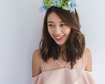 SALE - blue and green flower crown // floral headpiece, festival crown, wedding bridal headpiece, statement, lana del rey, fascinator
