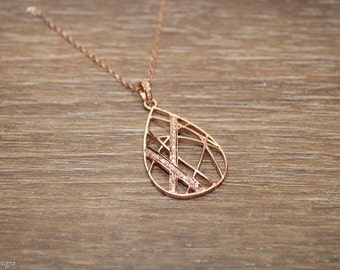 Pave Diamond Necklace, Rose Gold Filled Pendant, Abstract Diamond Necklace, Genuine Diamonds,