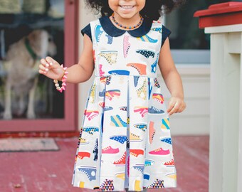 Alice Pleated Dress, PDF Sewing Pattern, peter pan collar, girls pleated dress, girls dress pattern, trendy baby clothes, sewing pattern,