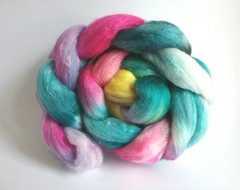 Wild Flower Meadow Organically farmed Merino/Mulberry Silk combed tops for spinning
