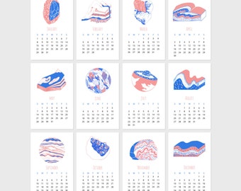 2017 illustrated calendar / Monthly geology planner / wall calendar / Desktop calendar