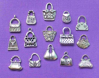 Handbag Deluxe Charm Collection Antique Silver Tone 15 Different Charms - COL053