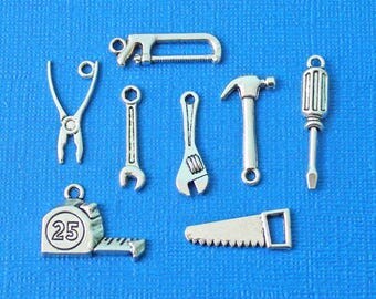 Tool Charm Collection Antique Silver Tone 8 Different Charms - COL041