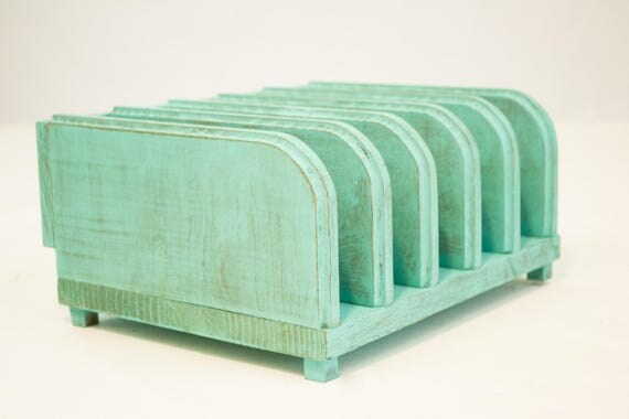 Distressed Teal Wood Docking Station Multi Device Charging Station for iPad and Smartphones Rustic Home and Office Organization Home Decor