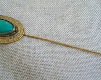 Vintage stick pin, 20s stick pin, oval, brass stick pin, embossed brass stick pin