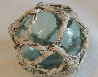 Vintage Japanese GLASS FISHING FLOAT With Full Original Net & Makers Mark (# 53)