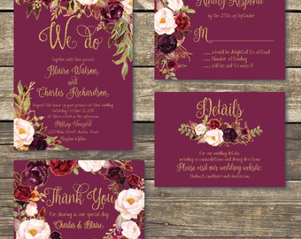 Printed Wedding Invitation Fall Floral Watercolor Printed Wedding Invitation Fall Floral Watercolor