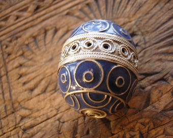 Enamel very large Moroccan marjorelle blue focal bead