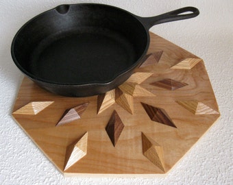Wooden Kitchen Trivet. Woodwork centerpiece hot pan pad. Wood wall art
