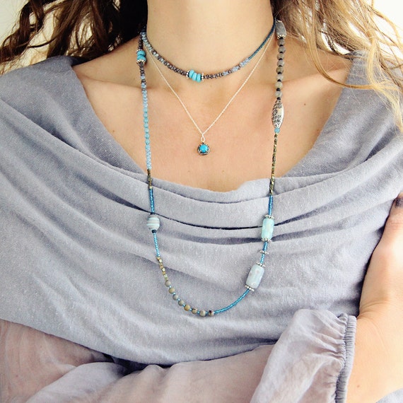 Dainty Turquoise Necklace - Pave Diamond Necklace