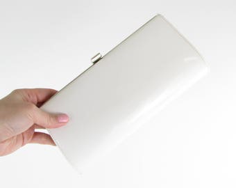 White Wedding Clutch Purse - Vintage 1960s Patent Evening Bag