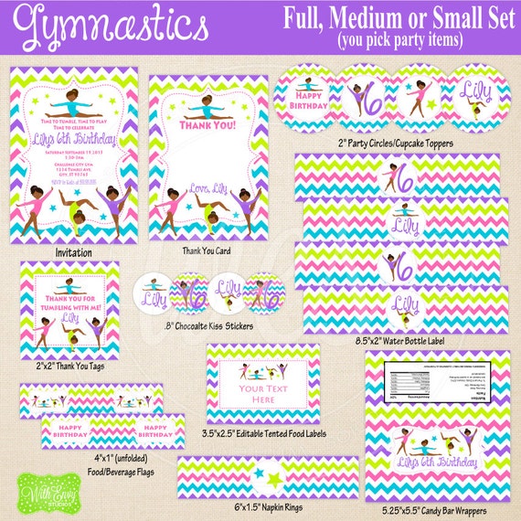 Gymnastics Party Printables Gymnastics Birthday Printable Party Set 