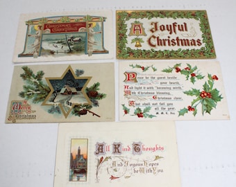 5 Antique Christmas Postcards 1910s