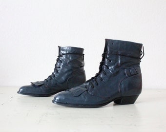 indigo lace ankle boots / 6.5