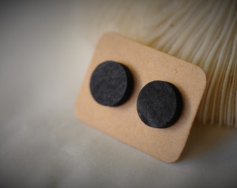 WOOD Stud Earring, BLACK Earring, Black ROUND Wood On Stud Earring ~ 12 mm - Unisex / Casual / Minimalist