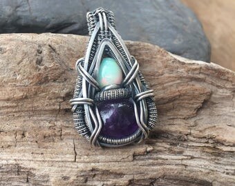Wire Wrapped Pendant - Heady Wire Wrap - Wire Wrap - Opal Pendant - Wire Wrap Pendant - Sweet Water Silver - Amethyst Wire Wrap