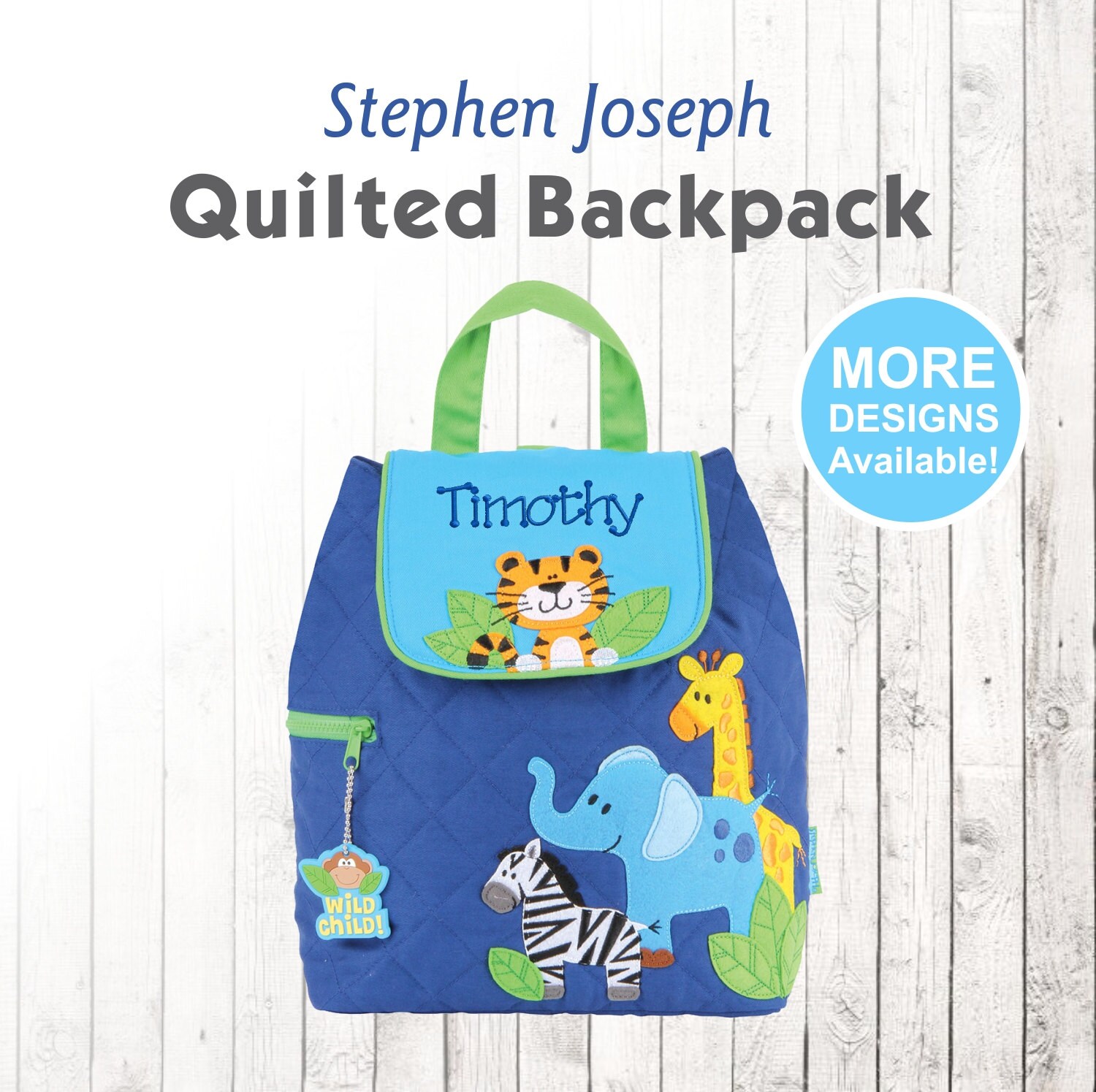 Personalized Zoo Animal Backpack Stephen Joseph Quilt