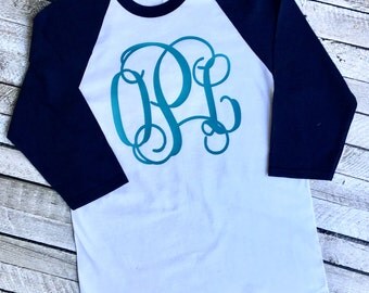 Monogram Shirt, Monogram Raglan Tee, Monogrammed Raglan Tee Shirt, Monogrammed Raglan T-Shirt, Monogram Baseball T shirt