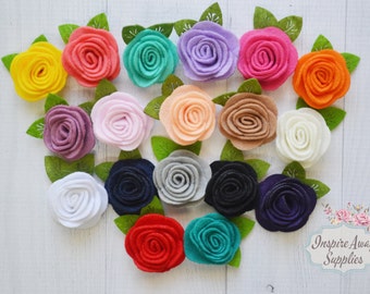 1.5" felt roses with leave, felt flowers, felt appliqué, DIY headband supply, DIY flowers, felt headband, felt embellishment
