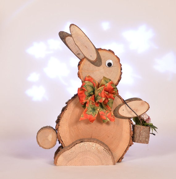 Rustic log slice rabbit log easter bunny wooden rabbit