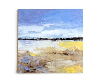 Oil Painting Sea Beach Seascape Ocean Wave Original Abstract Art Textured Impasto Palette Knife Mini Small 6x6" Canvas Panel Framed Option