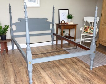 Bed Frame Full Size - Antique Bedroom Furniture - Wooden Bed - Distressed Furniture - Shabby Chic Bed - Beach Cottage Furniture - Poster Bed