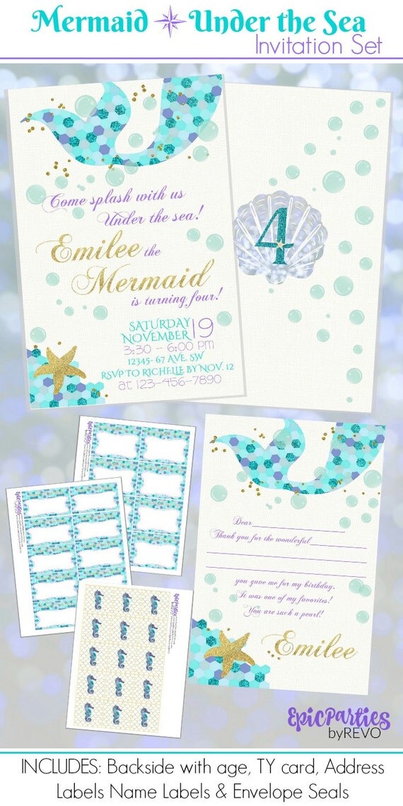 Mermaid Invitation | Mermaid Birthday Invitation | Mermaid Printable | Under the Sea Invitation | Invitation Printable| Epic Parties by REVO Il_570xn