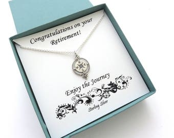 Retirement Gifts for Women, Sterling Silver Compass Necklace, Victorian Compass, Compass Rose, Graduation Gift for Her, marciahdesigns, mhd