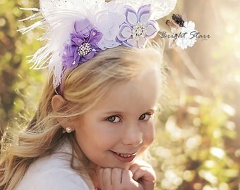 Purple bunny ears - headband with ears - bunny ears - cute bunny ears - lace bunny ears headband - Easter bunny ears - Bunny headband