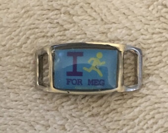 Stainless Steel rectangle "I Run for Meg" charm (1) for your paracord or buy 2 and put them on your shoelaces