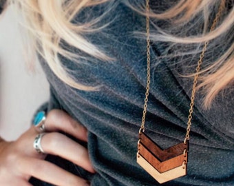 Wood Necklace / OMBRE CHEVRON / 5-year Anniversary Gifts for Women Salvaged Reclaimed Wooden Jewelry Unique Wood Anniversary Gift For Her