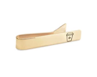 anniversary gifts for boyfriend, coffee gift for him, tie clip gold, gifts for husband, custom initials, custom tie bar