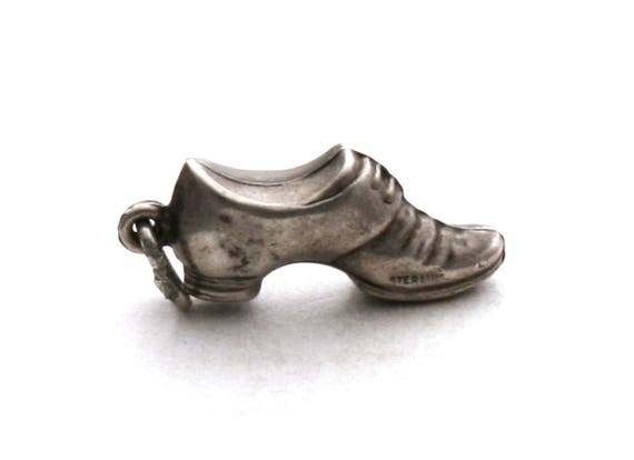 Puffy Shoe Bracelet Charm Vintage 1940s Sterling Silver